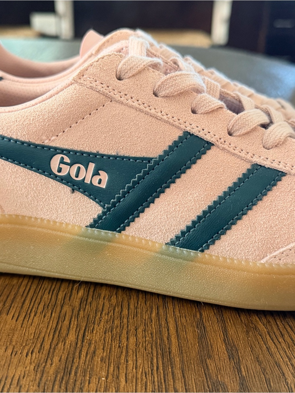 Gola Women's Pink Suede Viper Sneakers with Teal Stripes